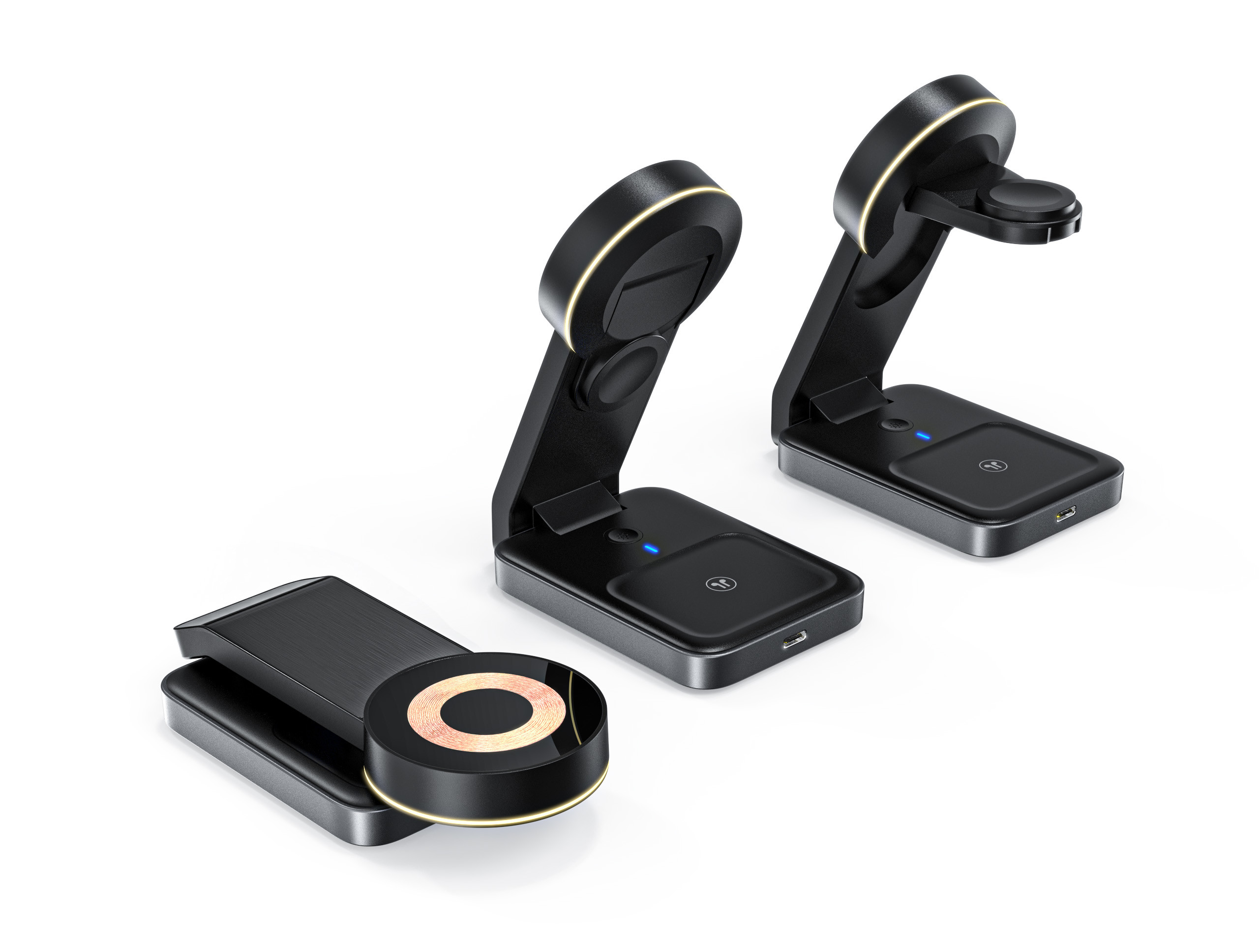 Collapsible Wireless Charging 3 In One Fast Charger 15W Black And White