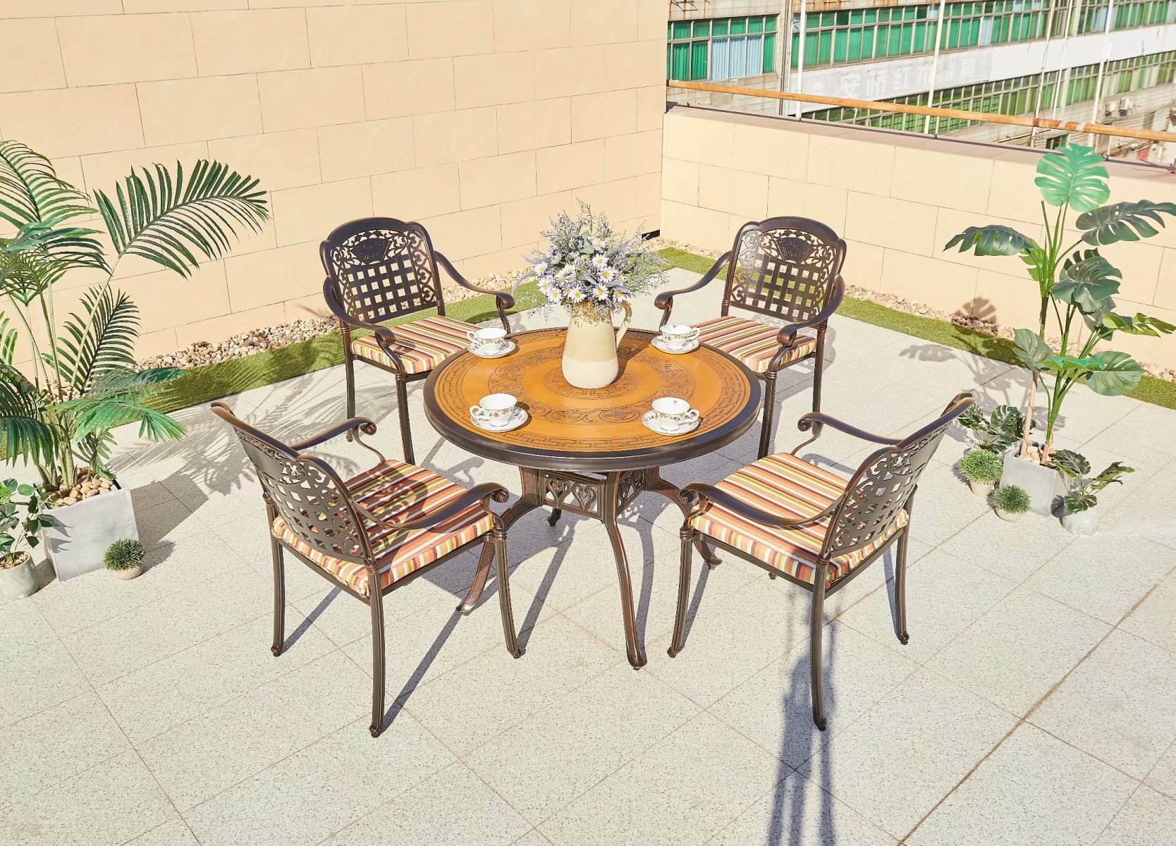 4 Seater Cast Aluminum Patio Furniture Unfolded All Weather Aluminium Garden Furniture