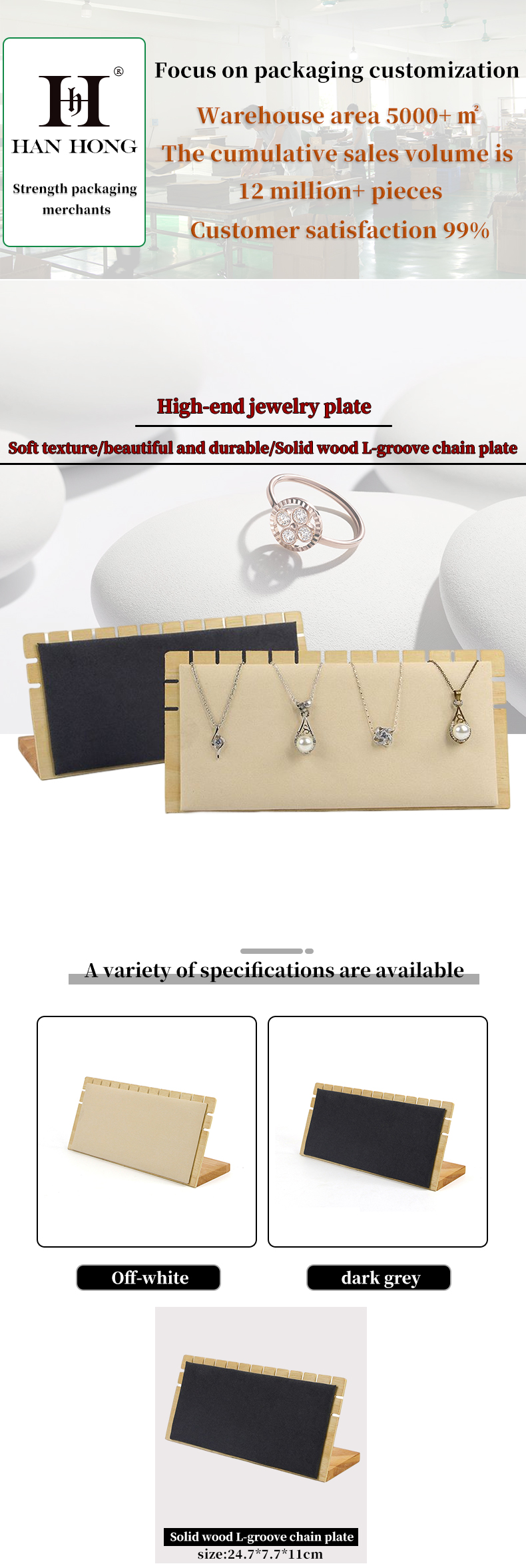 Rectangular Notched Edge Wooden Jewelry Display Rack Stand for Pendant