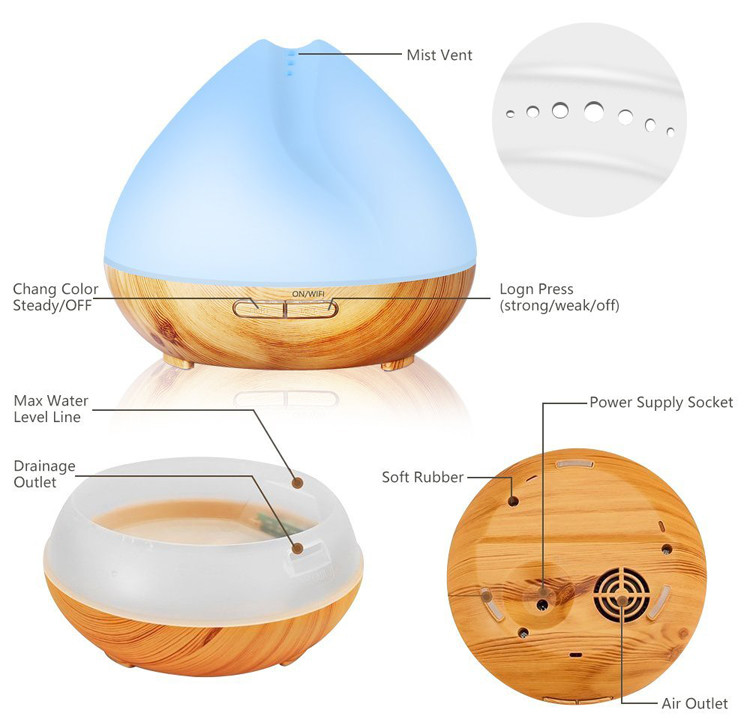 Wood Grain Base 400ml Smart WiFi Aroma Essential Oil Diffuser