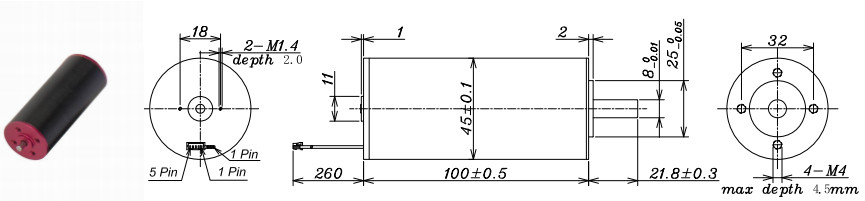 36V DC Coreless Motor 45mm Diameter 10cm Length 183.8 W Rated Power