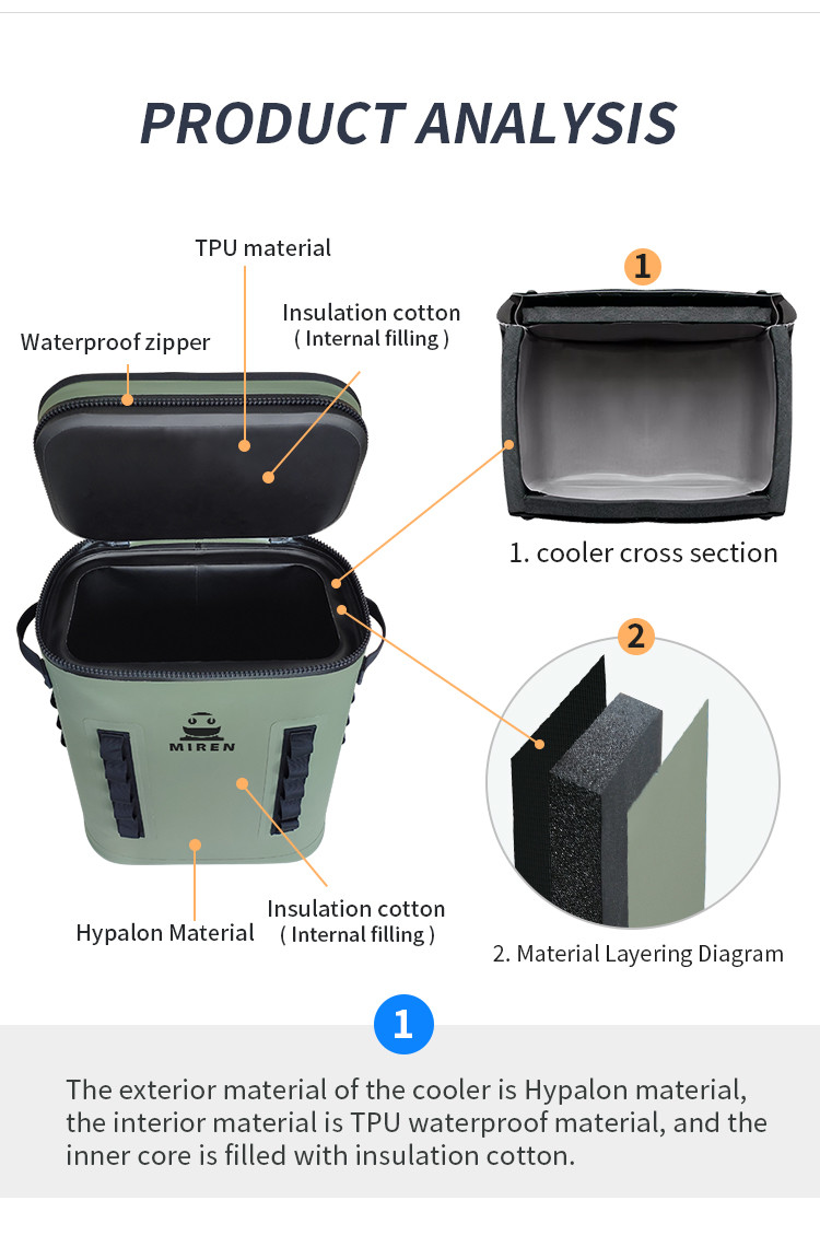 Green Hypalon Leakproof Cooler Backpack 25L For Camping Picnic