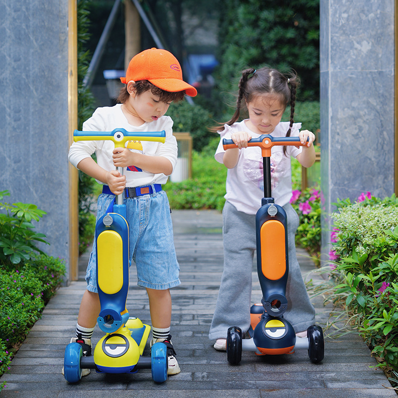 One-Button Folding Soft Leather Seat 3 Wheel Ride On Scooter Car for Kids and Durable