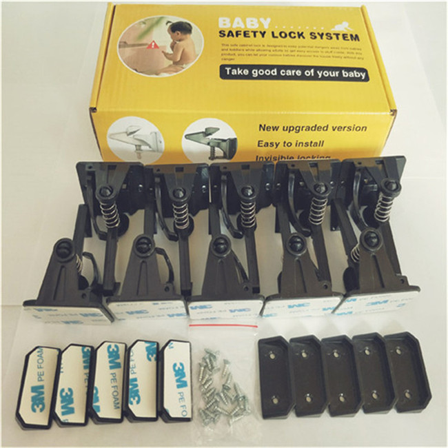 10 Pack Black Child Safety Cabinet Locks / Child Proof Latches For Drawer