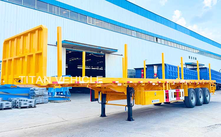 TITAN 3 Axle Flatbed Trailer wilth Columns Wood Log Trailer Timber Trailer Wood Steel Pipe Transport Trailer for Sale