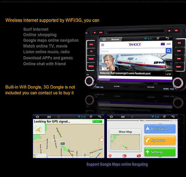 Ouchuangbo Car Stereo DVD Player for Volkswagen Golf V /Golf VI /Tiguan Android 4.2 GPS Navi 3G Wifi Radio OCB-8813B