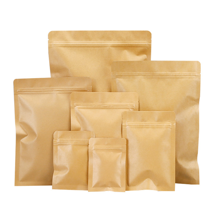 Aluminum Foil Lined Heat Sealable Kraft Paper Flat Zipper Pouch for Coffee Bean Tea Leaves Snacks Food Packaging