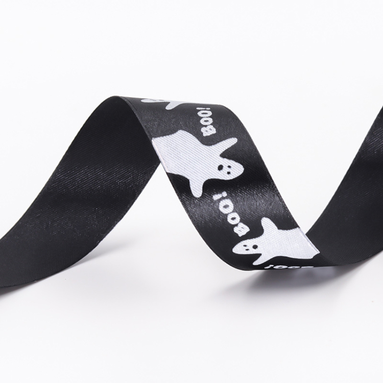 Custom 1-1/2" Black Color Satin Silk Screen Print Ribbon Design