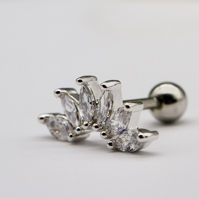 6 Pieces Marquise Stones Piercing Earrings Studs 316 Stainless Steel 1.2mm 16G