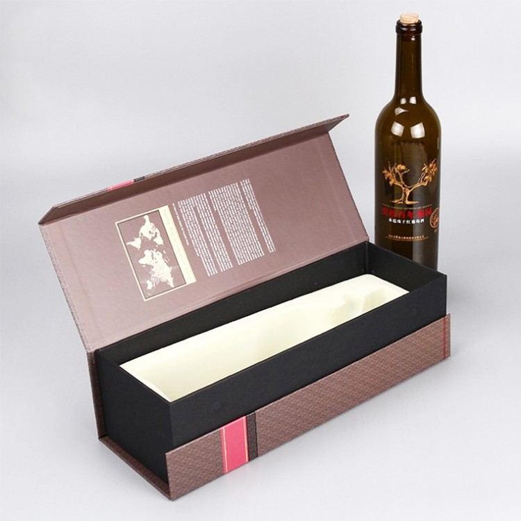 Luxury Recyclable Single Bottle Cardboard Wine Box Art Paper Material Gift