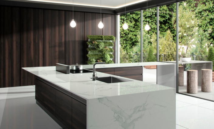 White Sintered Stone Kitchen Countertop and Island Top Polished Porcelain Tile Finish
