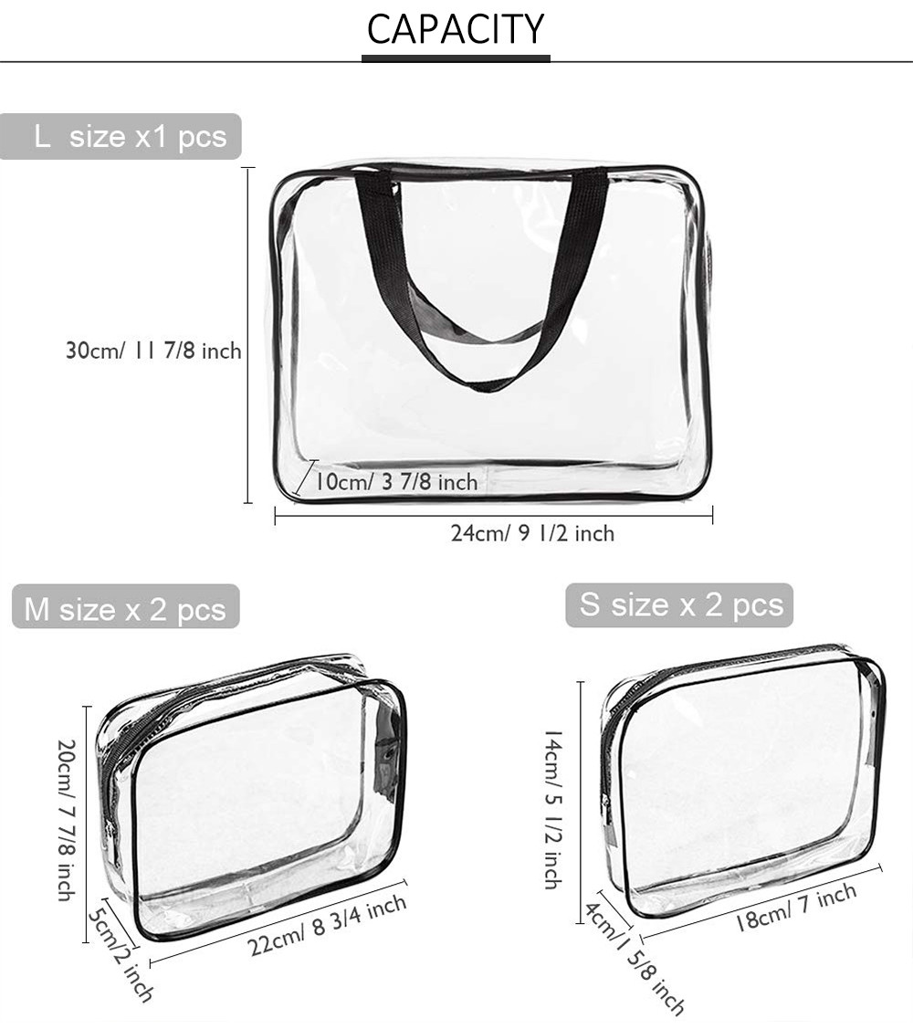 Waterproof Zippered 6 Pack Clear PVC Toiletry Bag With Handle