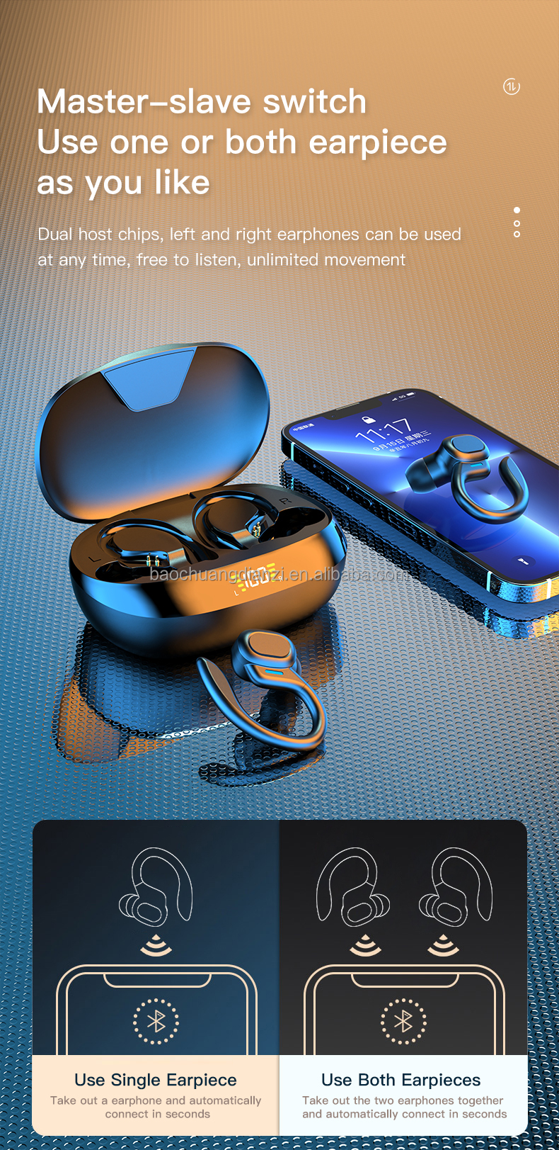 Transmission Distance 10-15M OWS Wireless Stereo Earphones for Outdoor Activities