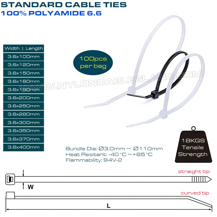 Cable Ties 200mmx3.6 Plastic Wire Cable Tie Strap, Ø3~50mm Adjustable Nylon PA66 Zip Tie Wrap (40lbs/18kgs) for Outdoor