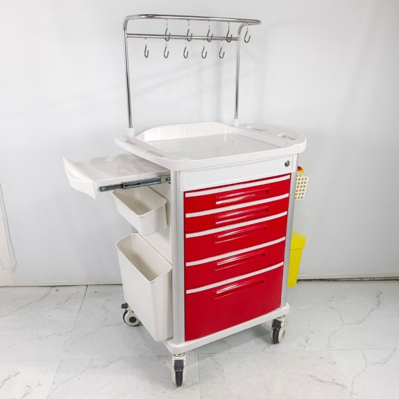5 Medication Drawers Medical Trolley Hospital Iv Cannulation Trolley With Infusion Hooks