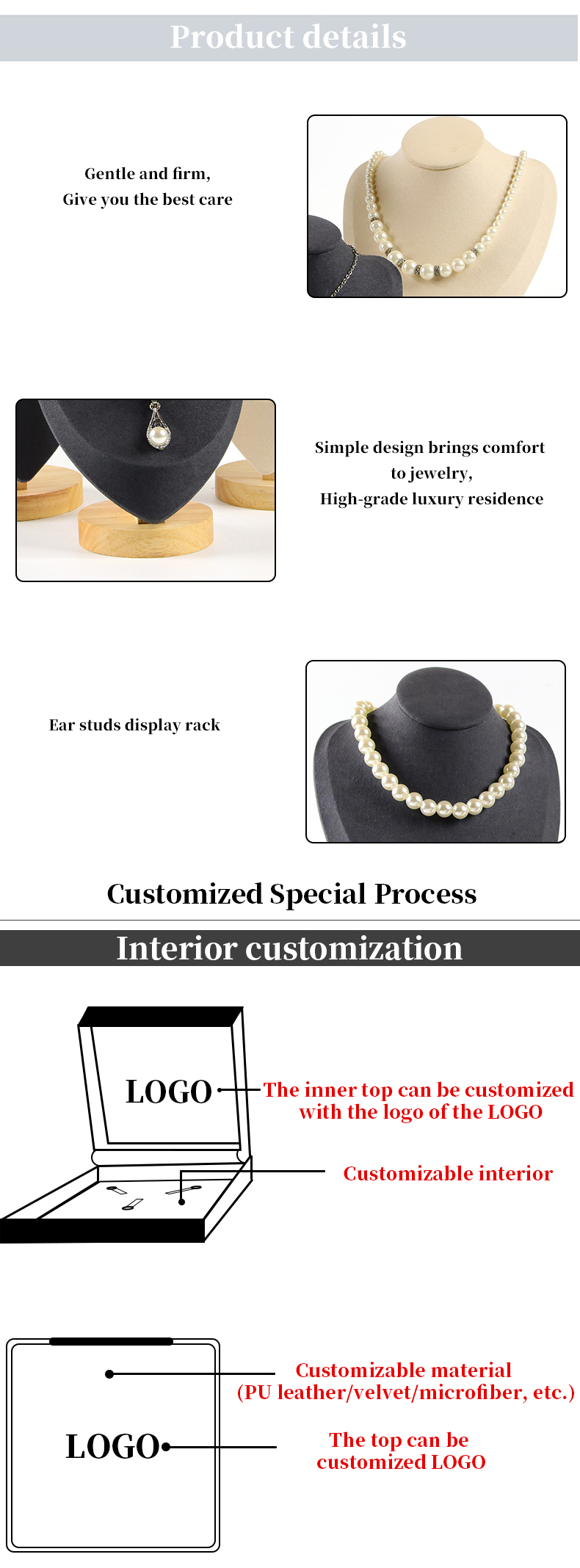 Soft Velvet Cover Wooden Necklace Display Stand Pendant Bust Display Stand