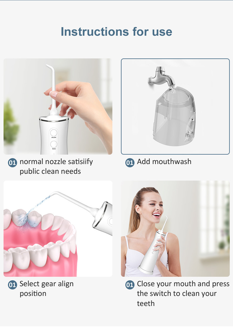 Cordless Durable Electric Oral Flosser , DC 5V Portable Power Floss Dental Water Jet