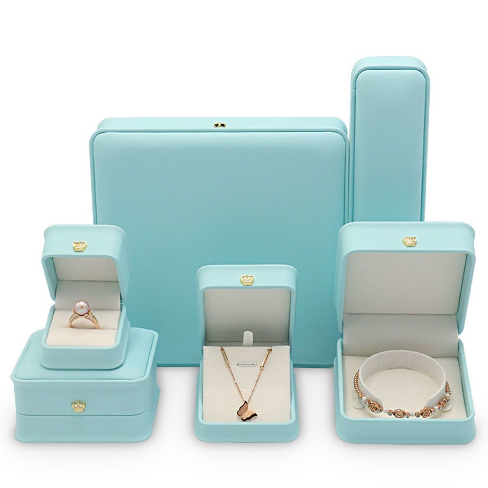 Premium Custom Logo Cardboard Genuine PU Leather Square Ring Bracelet Watch Gift Packing Jewelry Jewellery Set Packaging Display Box with EVA Foam Insert