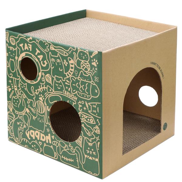 Customized Christmas Cat Playhouse with Scratcher Eco-Friendly Corrugated Paper Indoor Cat House for Pets & Dogs