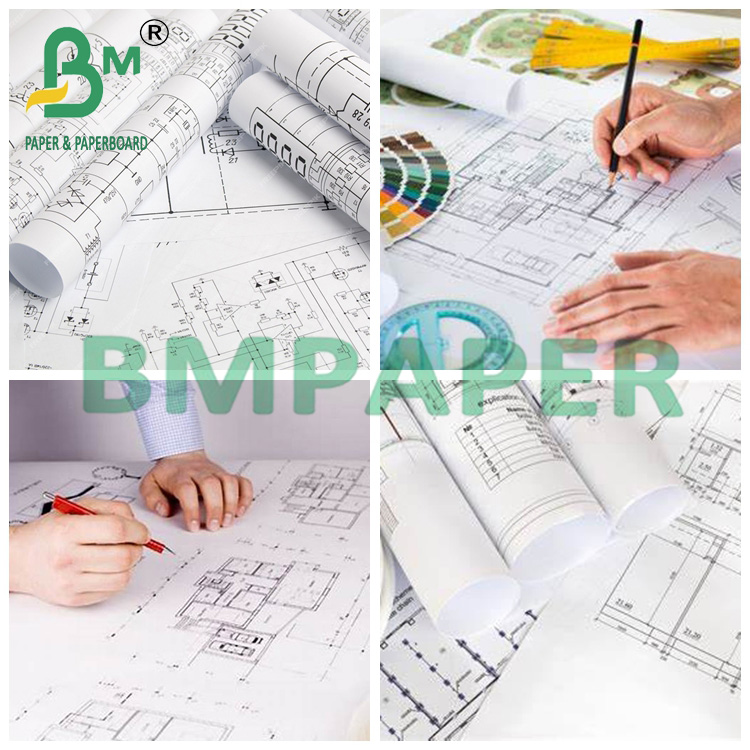 80g 30inch CAD Plotter Paper Uncoated High Whiteness Card Roll