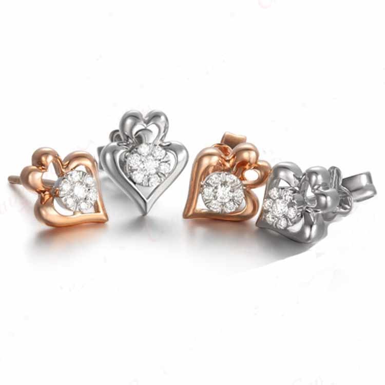 Hot Sale 18K Rose Gold White Gold Heart Stud Earrings for Women Gift (GDE010)