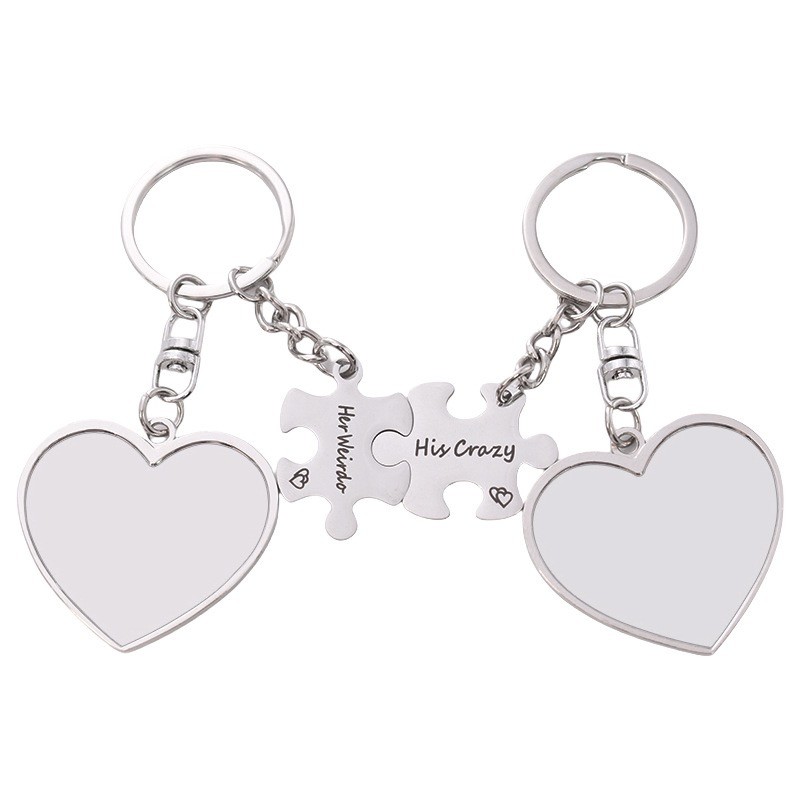 Heart And Round Shape Sublimation Blank Metal Keyring For Lovers Bag Pendant