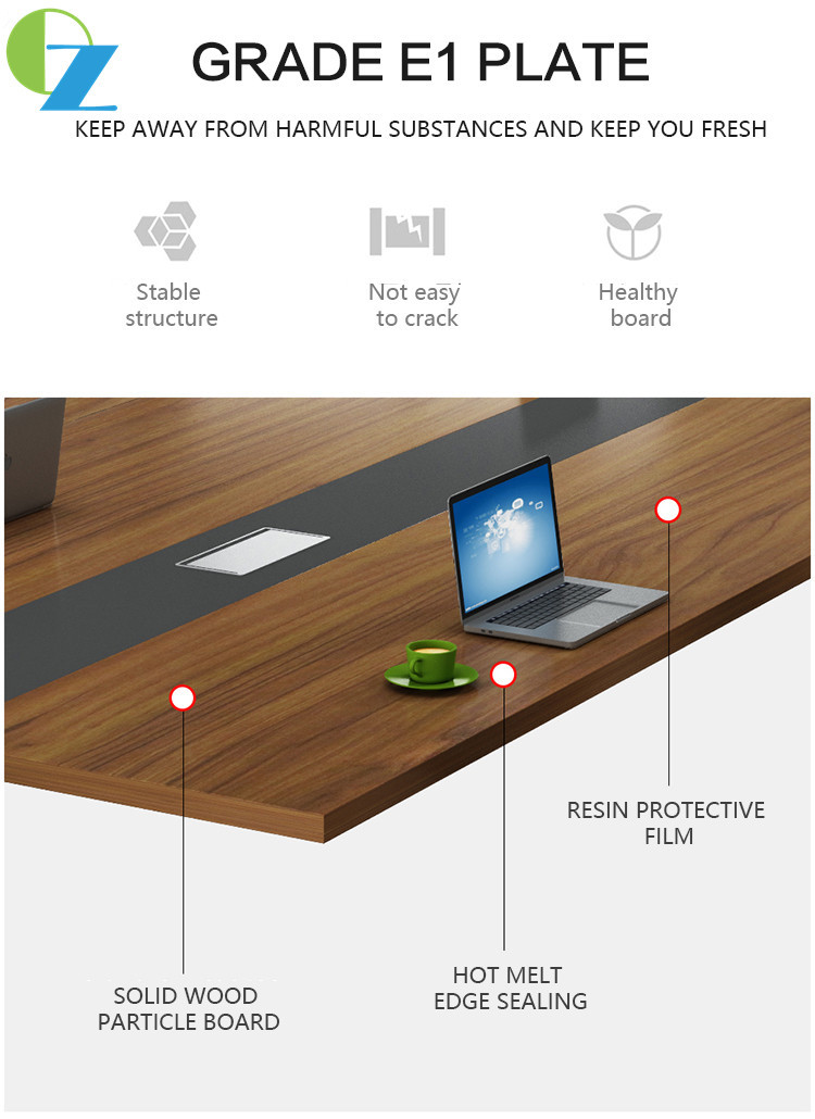 Powder coating KD Modern Office Meeting Table Wooden Panel Top