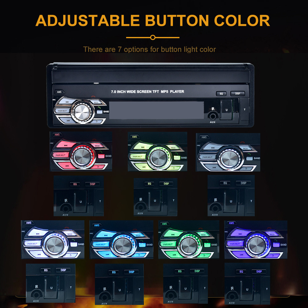 Universal Retractable Screen Radio 7 Color BackLight Single Din Retractable Screen