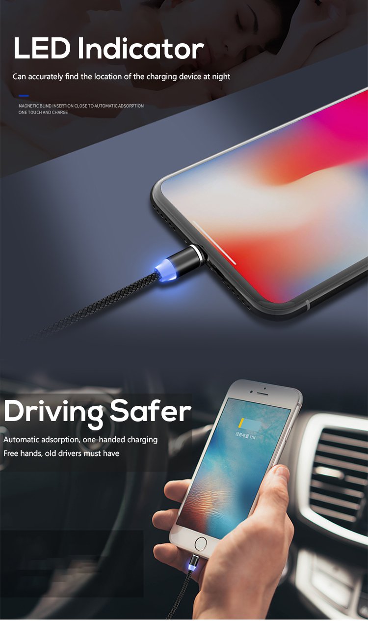 Led 2.4A 8pin Type C Magnetic 3 In 1 Charging Cable