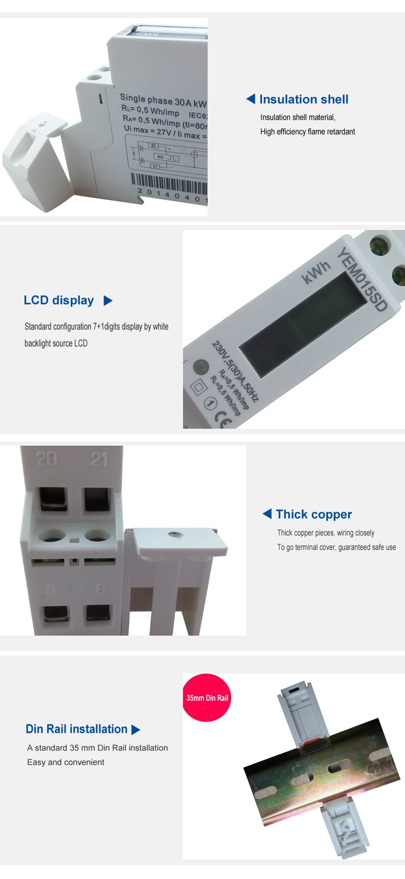 Factory Quality 1p Single Phase Din Rail Electric Power Smart Analog Digital Energy Meter/Kwh Energy Meter/Kilo Watt Hour Meter