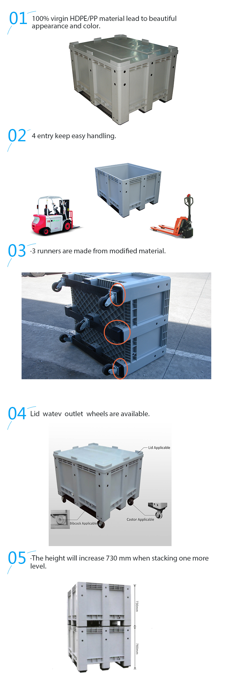 Custom size bulk container shipping heavy duty foldable plastic pallet box plastic shipping container