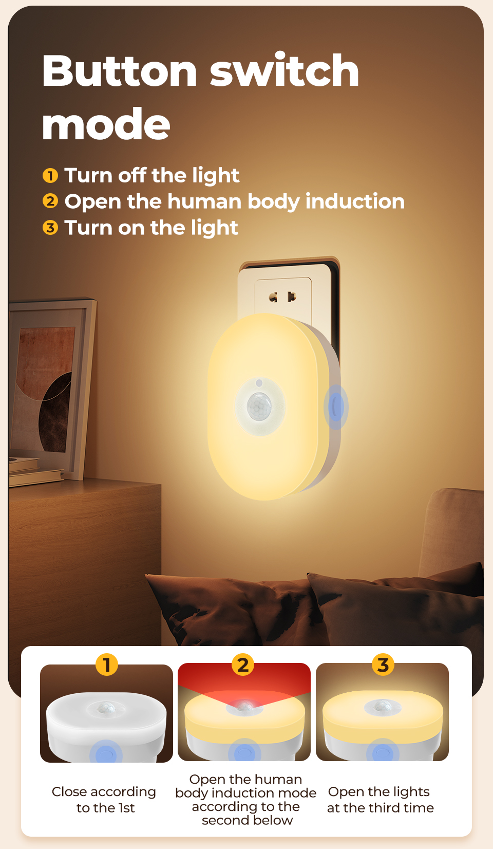 Oval Tuya Pir Sensor Night Light Bathroom Motion Sensor Night Light