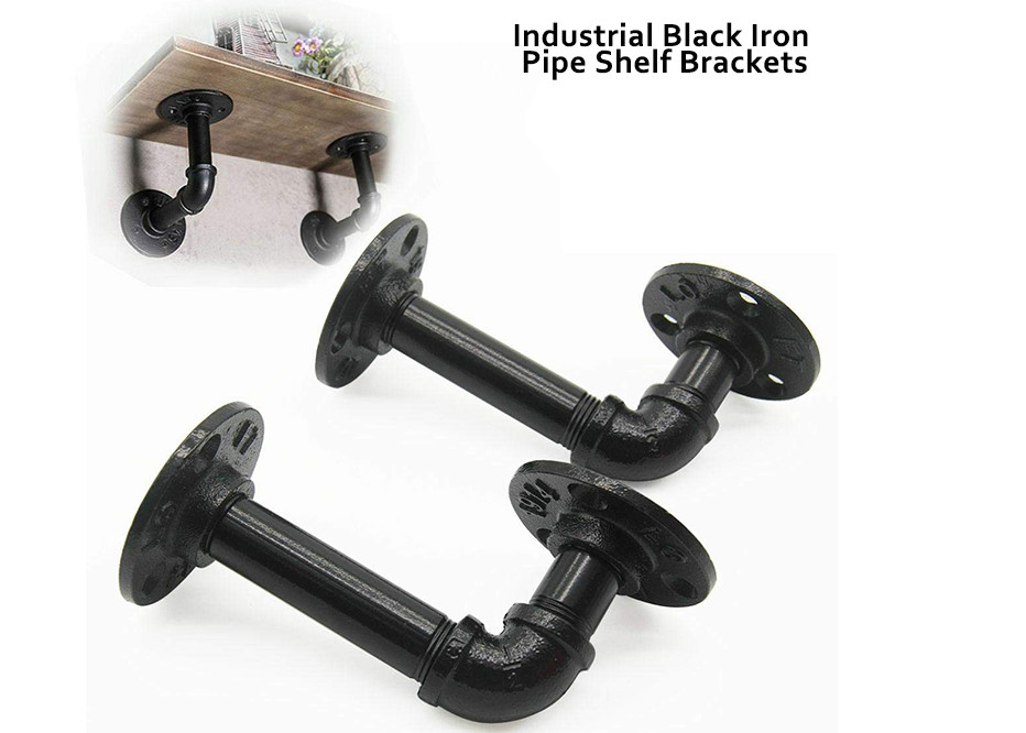 Rustic Wall Mounted Metal Hung Bracket Diy Storage Shelving Floating Industrial Pipe Bookshelf With Wood