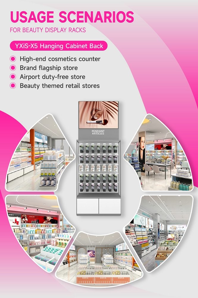 YXiS-X5 Matte White Hooks Skincare Display Cabinet with Adjustable Hanging Rods