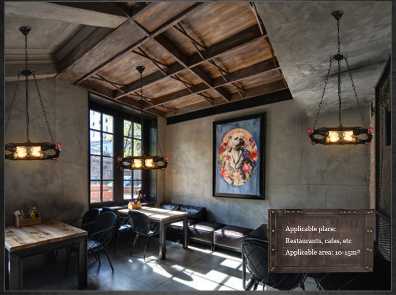Retro American Iron Dining Room Chandelier Restaurant Bar Kitchen Light Ring Loft Pendant Light(WH-VP-229)