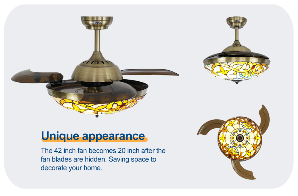 Midcentury Design 1stshine LED Ceiling Fan Remote Control and Hidden Blades 10 Year Motor
