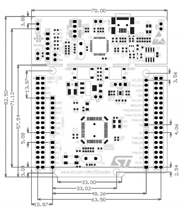 White STM32 Electronics Development Board 32.768 kHz with STM32F401RE-OKY2015