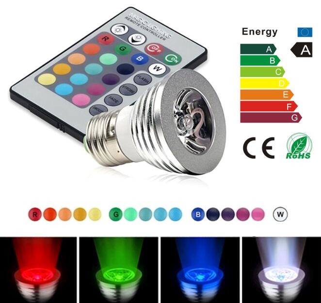 Rgb E27 Led Spot Bulbs 3w Epistar Chip Long Lifespan With Rgb Controller