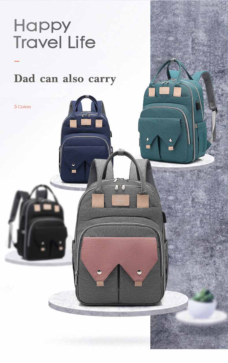 Large Capacity Mom Baby Bag Multi-function Waterproof Outdoor Travel Diaper Bag With USB Charging For Baby Care