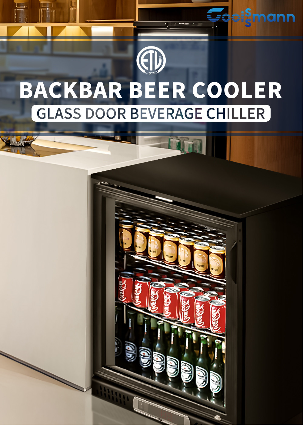 Double Layer Backbar Cooler Wire Tube Condenser Glass Display Fridge