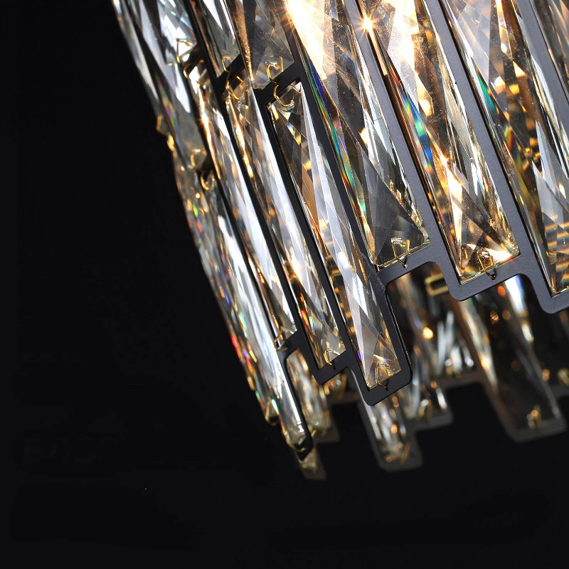 JYLIGHTING Modern Simple American Luxury Crystal Chandelier New Black Wrought Iron Light for Living Dining Rectangle Square Rooms Middle Modern