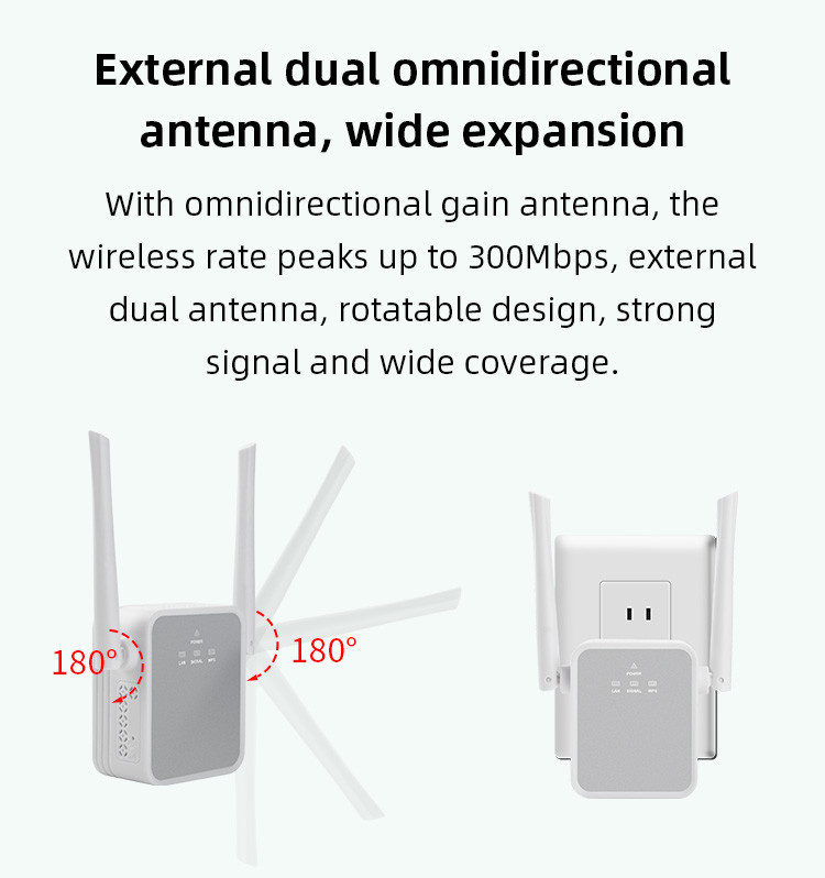 Wireless Wall Socket Wifi Extender 2.4G External Antenna