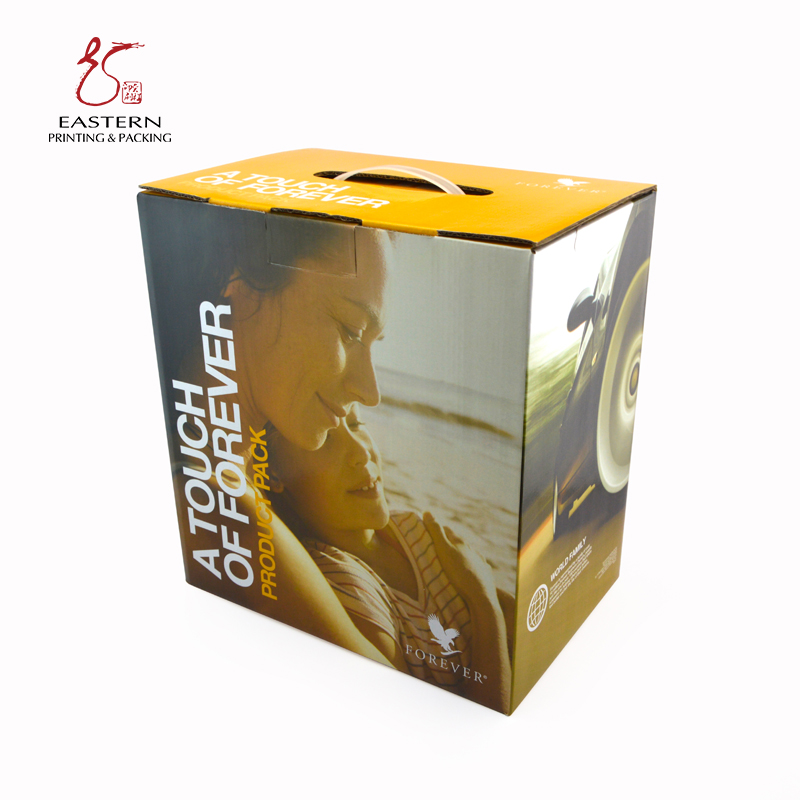 Folded CMYK Corrugated Paper Box Stamped Packaging With Handle