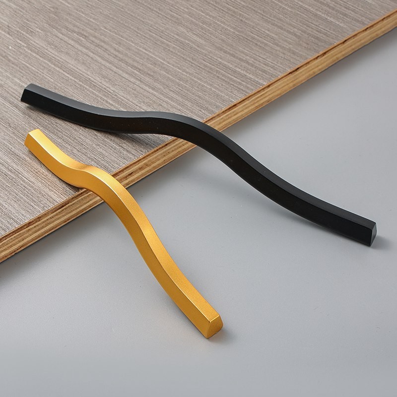 192mm Aluminum Alloy Furniture Wave Shape Handles Gold Black For Drawer