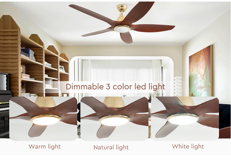 60 Inch/OEM DC pure copper Three Color LED Dimmable Hanging Ceiling Fan for Big Spaces