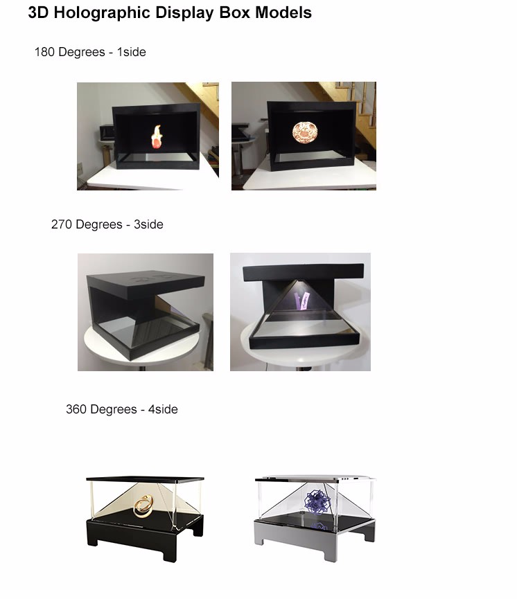 19 - 84 inch 3 side display 3d hologram showcase