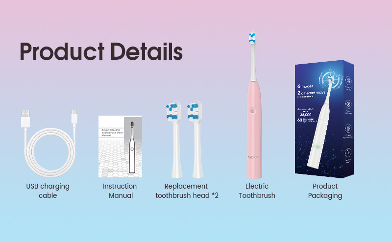 Soft Bristle Electric Toothbrush ABS Plastic Rechargeable IPX7 Waterproof Travel-Friendly Teeth Whitening Sonic Technology