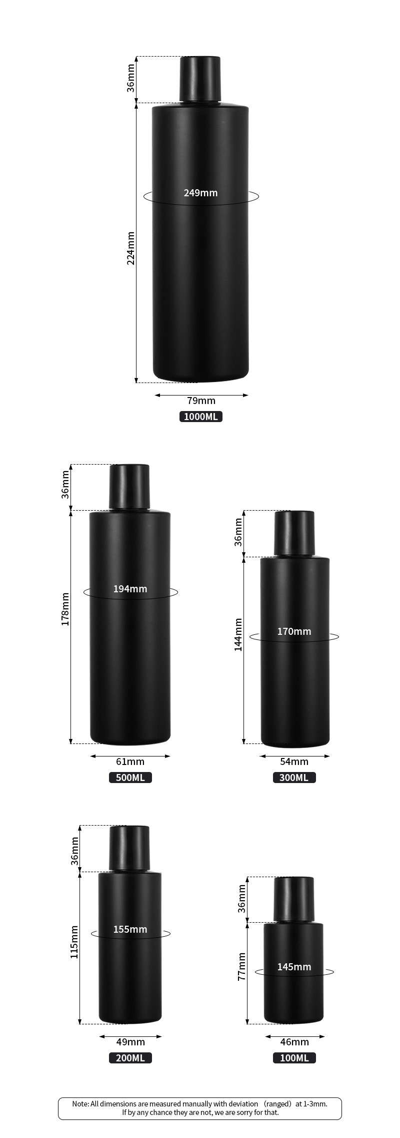 Frosted 100ml Plastic Bottle With Screw Cap PE Black Plastic Material
