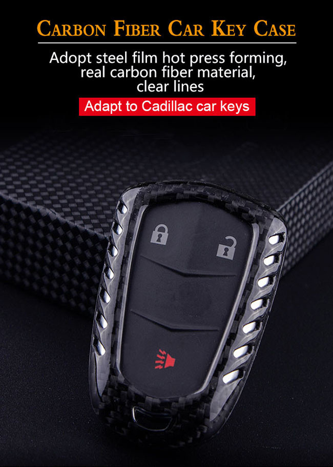 Genuine Glossy Twill Cadillac Carbon Fiber Car Key Case