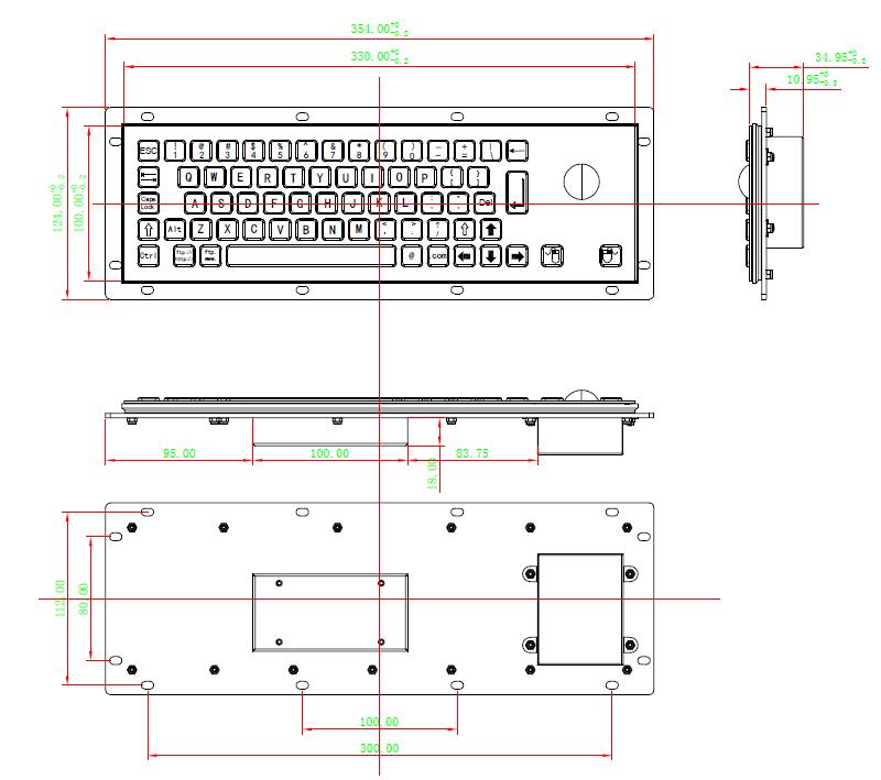 Rugged Waterproof Industrial Computer Keyboard In Metal With Integrated Trackball